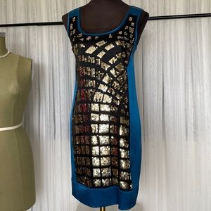Trina Turk Silk dress with gold sequins